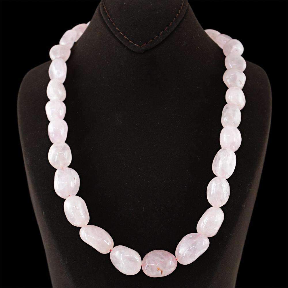 gemsmore:Natural Pink Rose Quartz Necklace Single Strand Untreated Beads