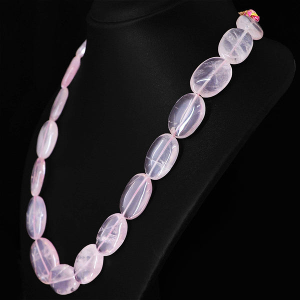 gemsmore:Natural Pink Rose Quartz Necklace Unheated Beads