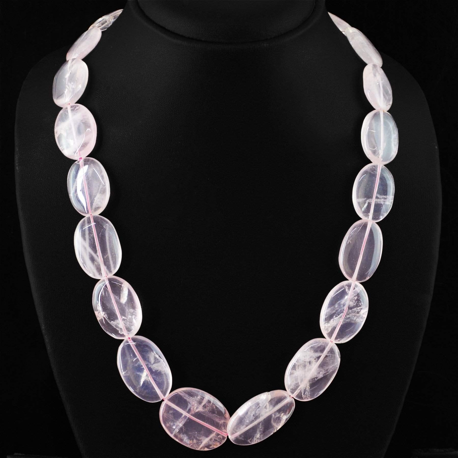 gemsmore:Natural Pink Rose Quartz Necklace Unheated Beads