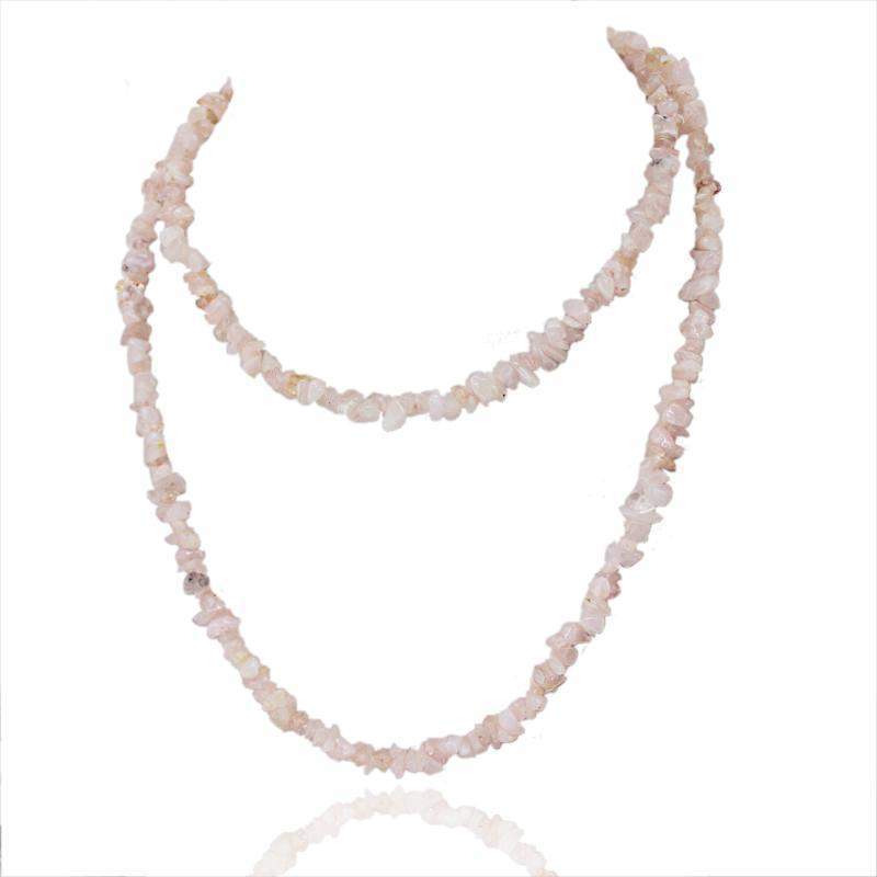 gemsmore:Natural Pink Rose Quartz Necklace Untreated Beads