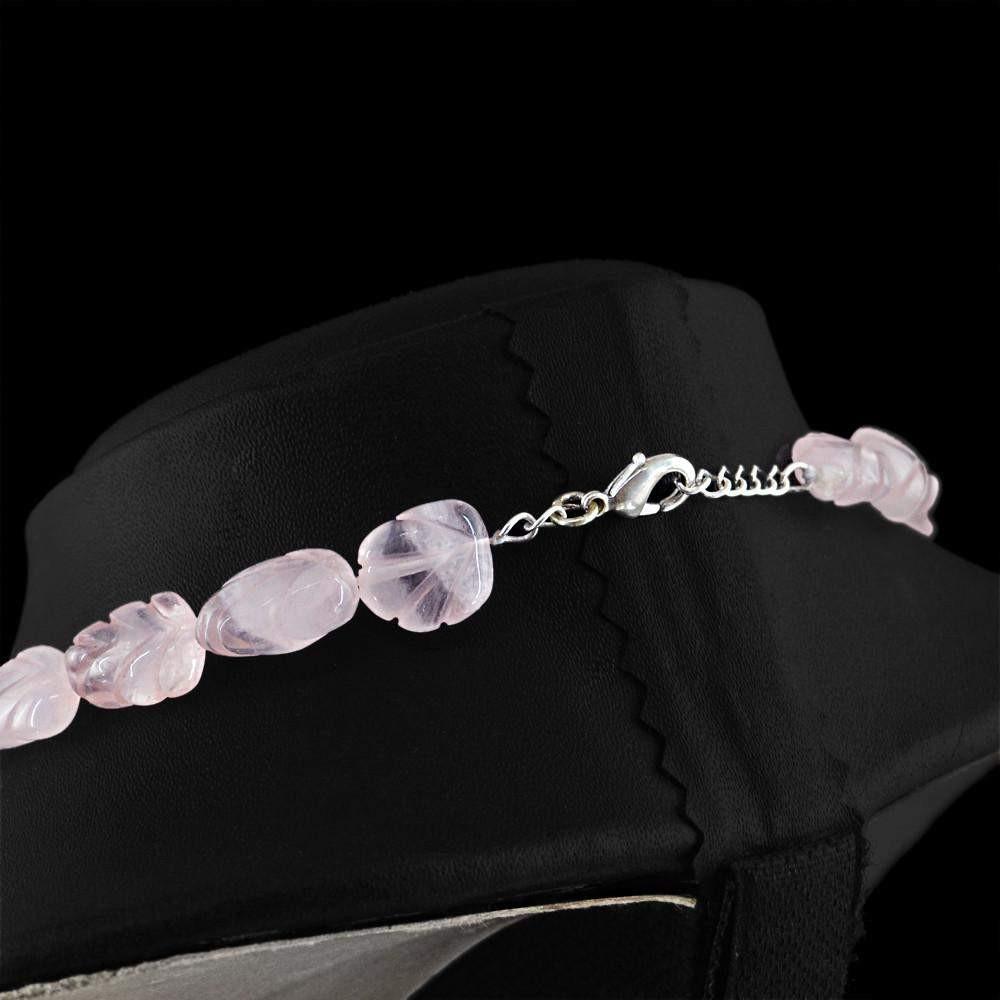 gemsmore:Natural Pink Rose Quartz Necklace Untreated Carved Beads