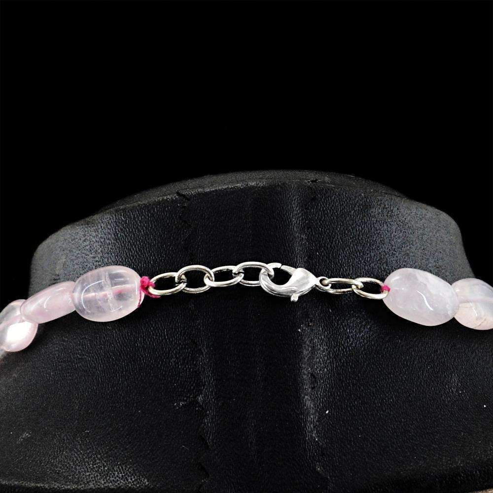 gemsmore:Natural Pink Rose Quartz Necklace Untreated Oval Shape Beads