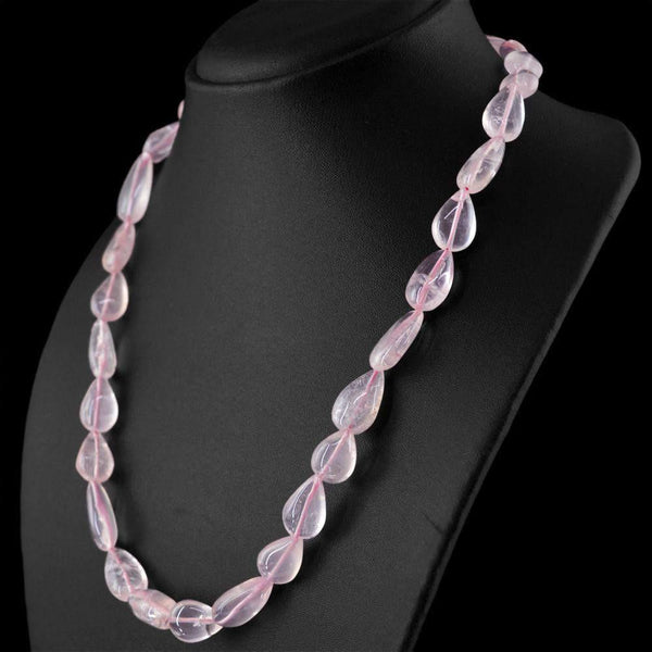 gemsmore:Natural Pink Rose Quartz Necklace Untreated Pear Shape Beads