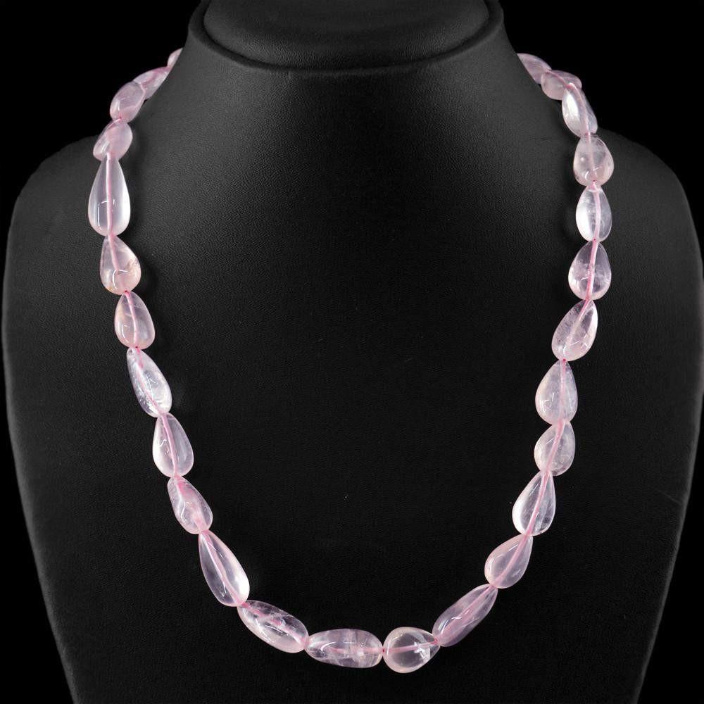 gemsmore:Natural Pink Rose Quartz Necklace Untreated Pear Shape Beads