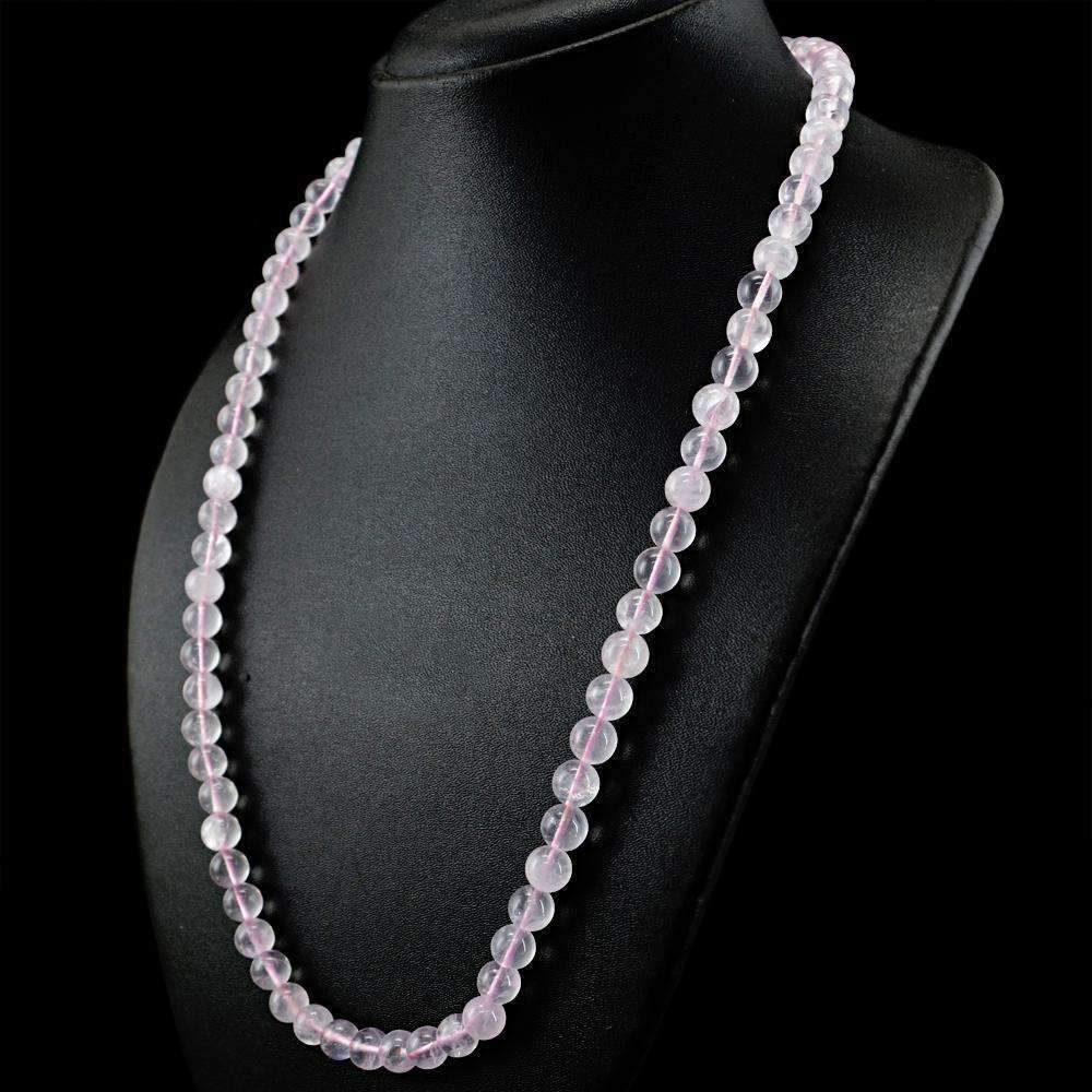 gemsmore:Natural Pink Rose Quartz Necklace Untreated Round Shape Beads