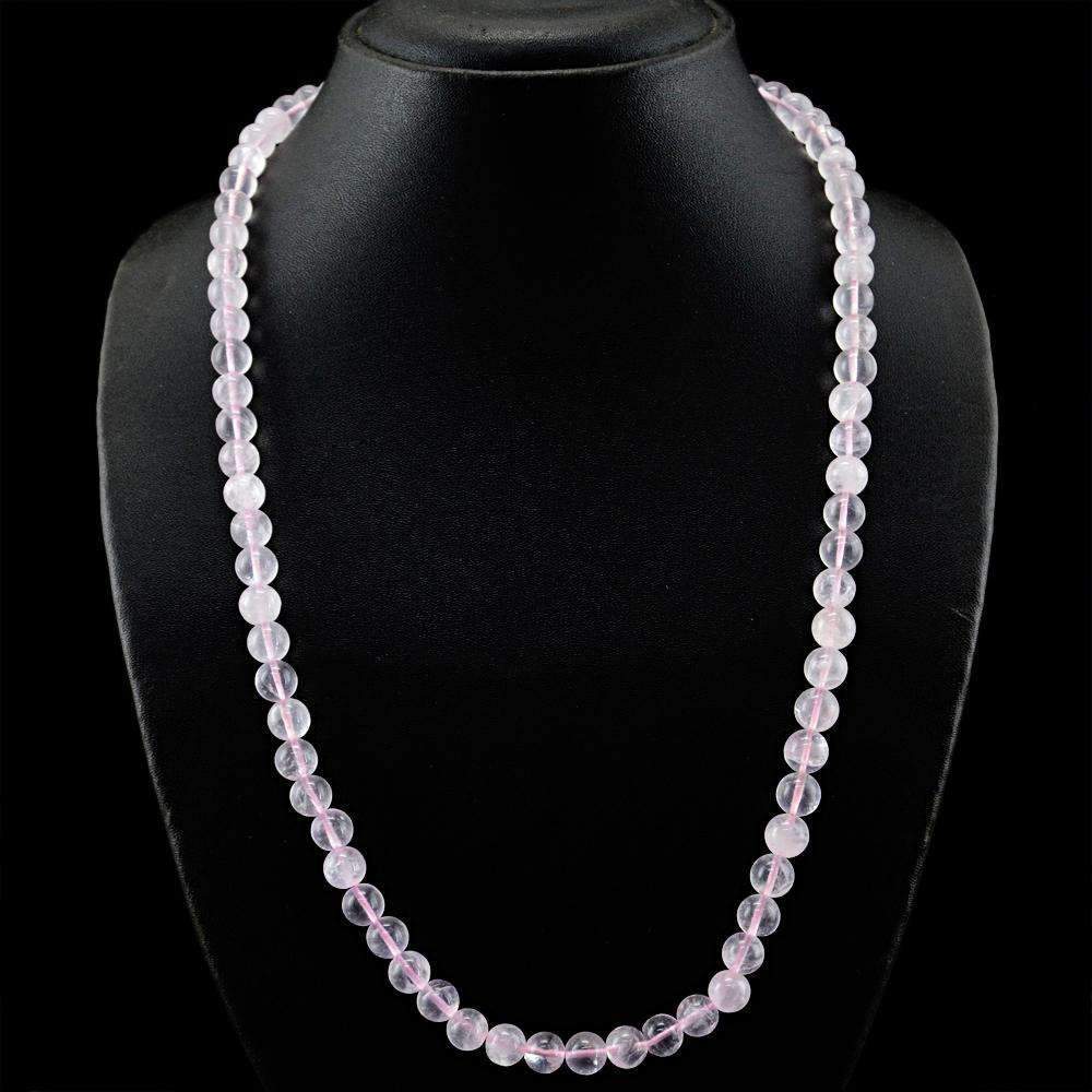 gemsmore:Natural Pink Rose Quartz Necklace Untreated Round Shape Beads