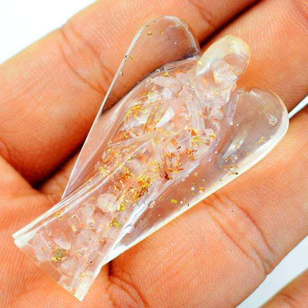 gemsmore:Natural Pink Rose Quartz Orgone Carved Healing Angel Gemstone