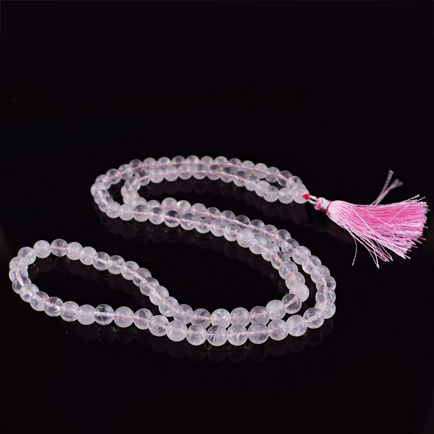 gemsmore:Natural Pink Rose Quartz Prayer Mala 108 Round Beads Necklace