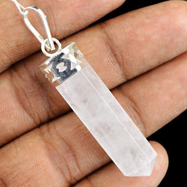 gemsmore:Natural Pink Rose Quartz Pure Healing Point Pendant