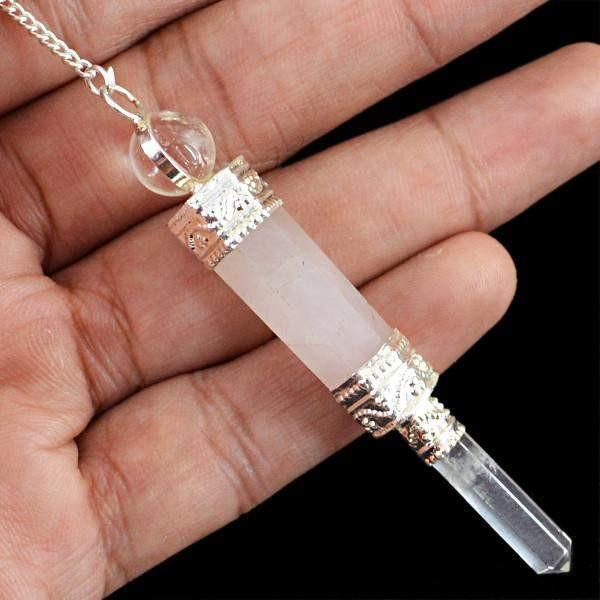 gemsmore:Natural Pink Rose Quartz Reiki Healing Pendulum