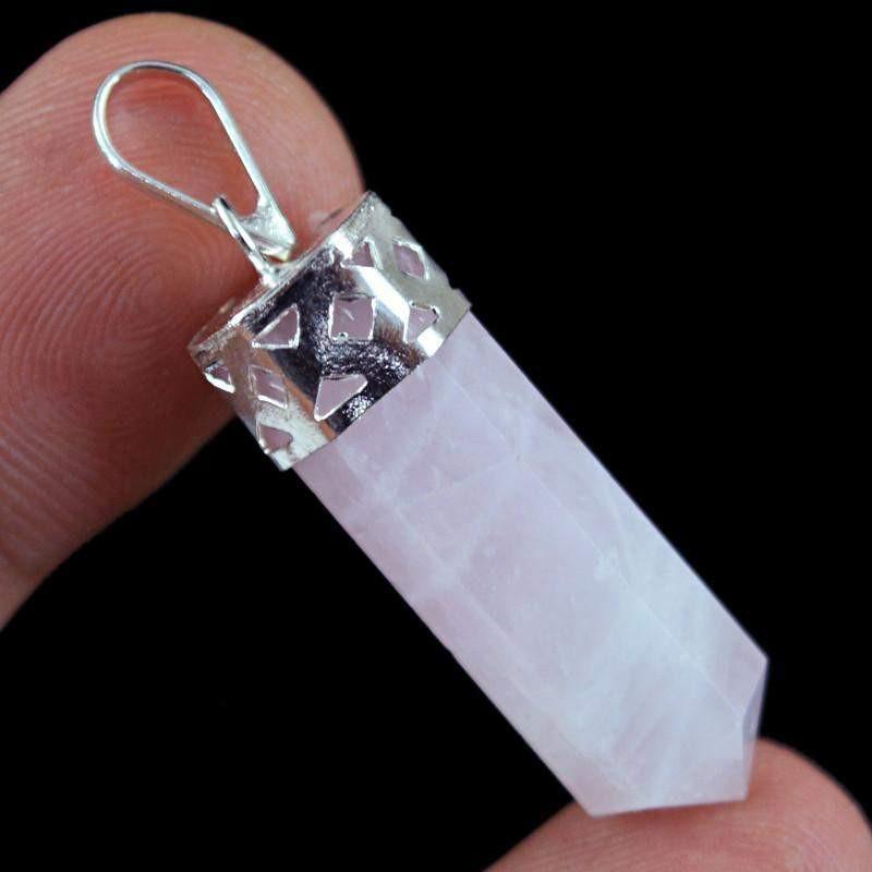 gemsmore:Natural Pink Rose Quartz Reiki Healing Point Pendant