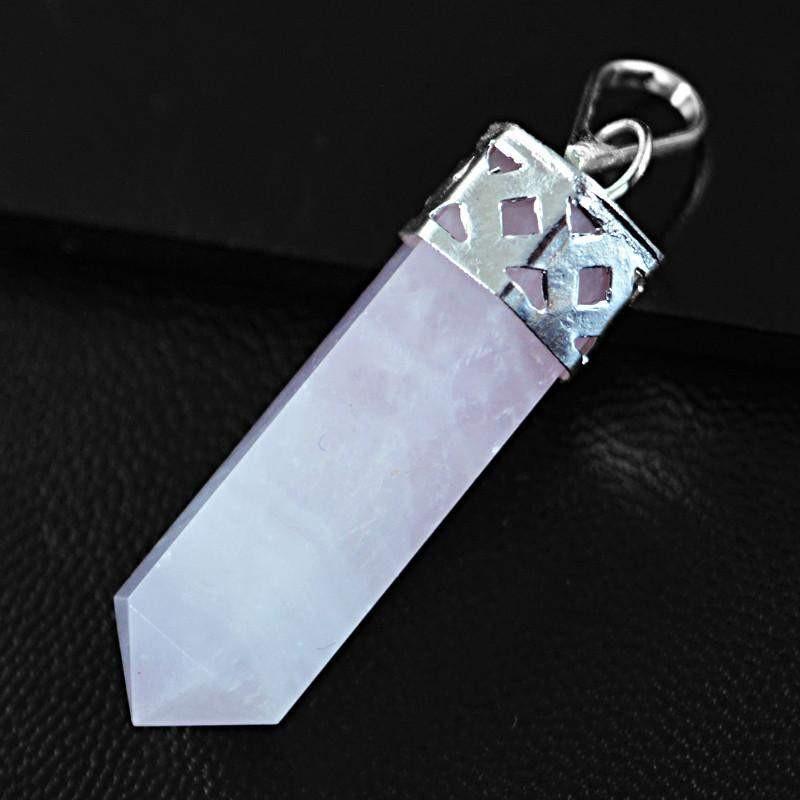 gemsmore:Natural Pink Rose Quartz Reiki Healing Point Pendant