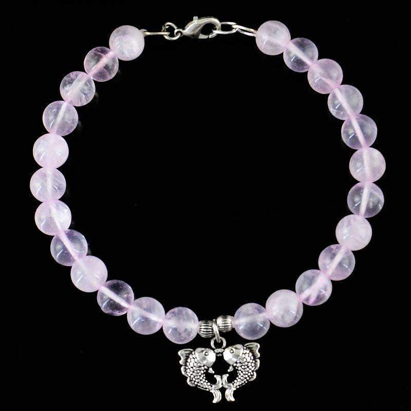 gemsmore:Natural Pink Rose Quartz Round Charm Beads Bracelet - Free Shipping
