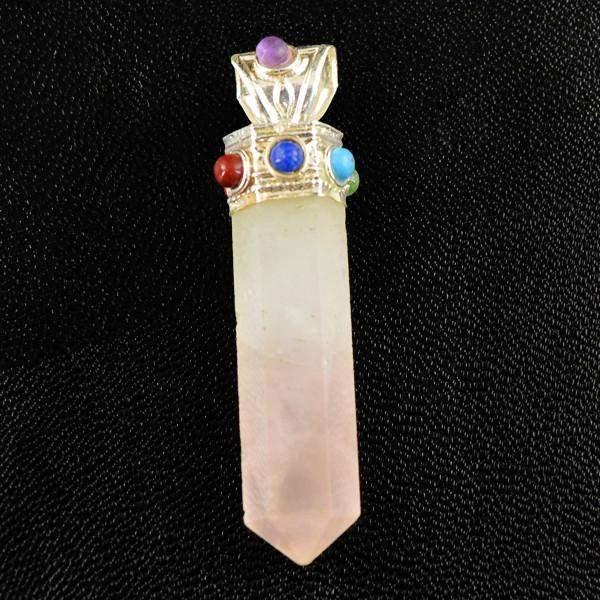 gemsmore:Natural Pink Rose Quartz Seven Chakra Healing Point Pendant