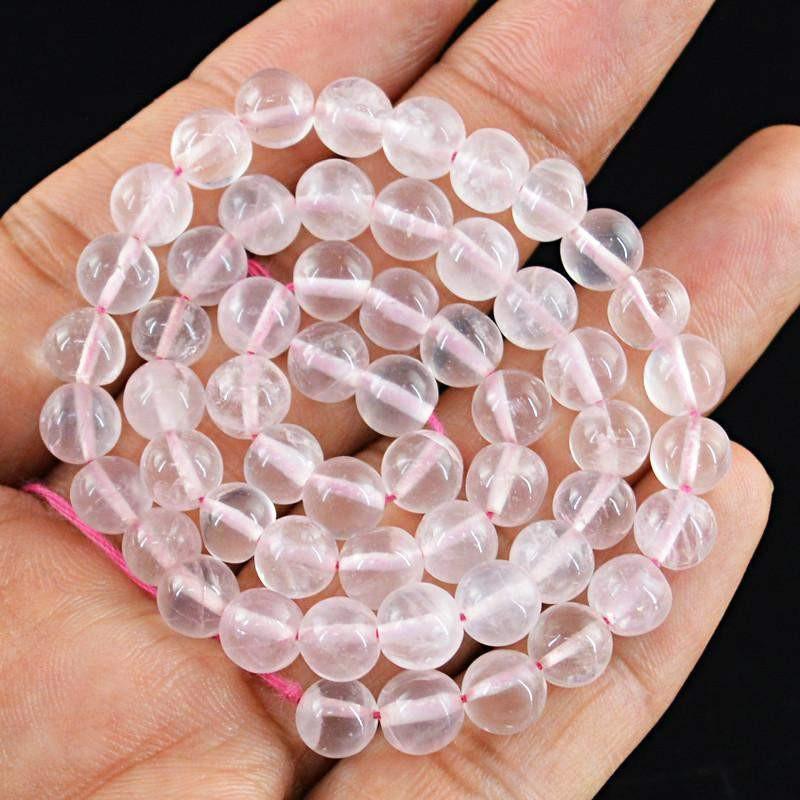 gemsmore:Natural Pink Rose Quartz Strand Untreated Round Shape Drilled Beads