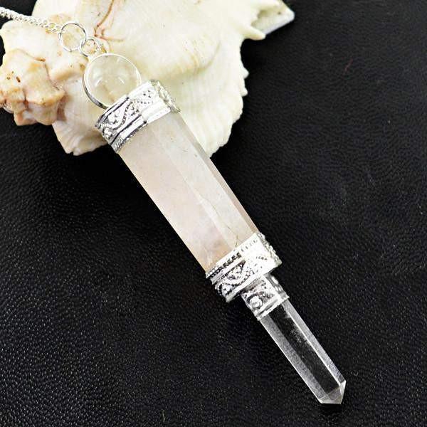 gemsmore:Natural Pink Rose Quartz & White Quartz Healing Ball Point Pendulum