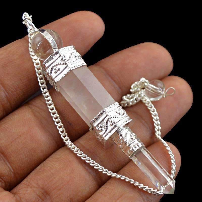 gemsmore:Natural Pink Rose Quartz & White Quartz Healing Ball Point Pendulum