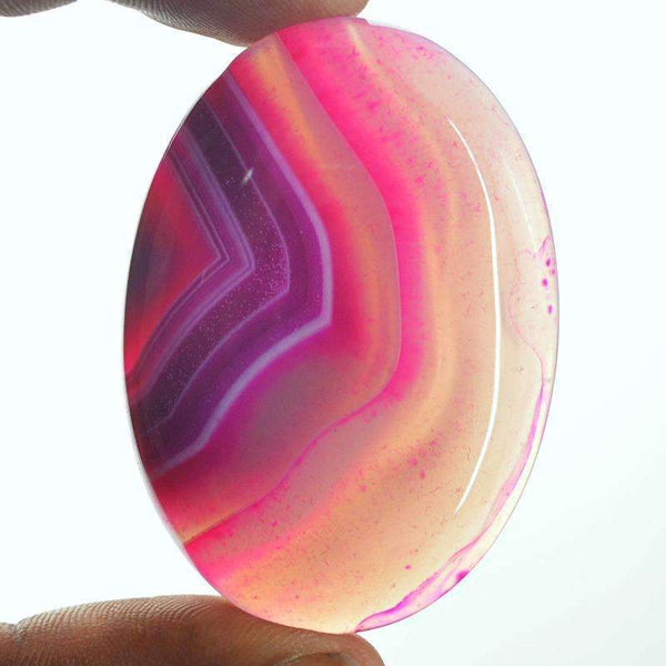 gemsmore:Natural Pink Striped Onyx Gemstone - Oval Shape