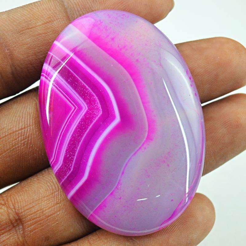 gemsmore:Natural Pink Striped Onyx Gemstone - Oval Shape