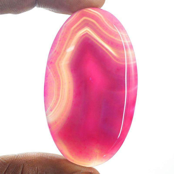 gemsmore:Natural Pink Striped Onyx Gemstone - Oval Shape