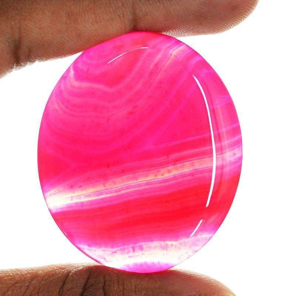 gemsmore:Natural Pink Striped Onyx Gemstone Oval Shape