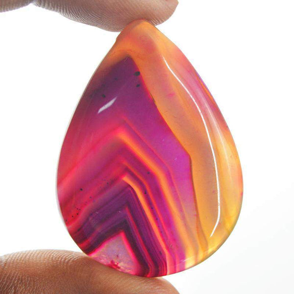 gemsmore:Natural Pink Striped Onyx Pear Shape Gemstone