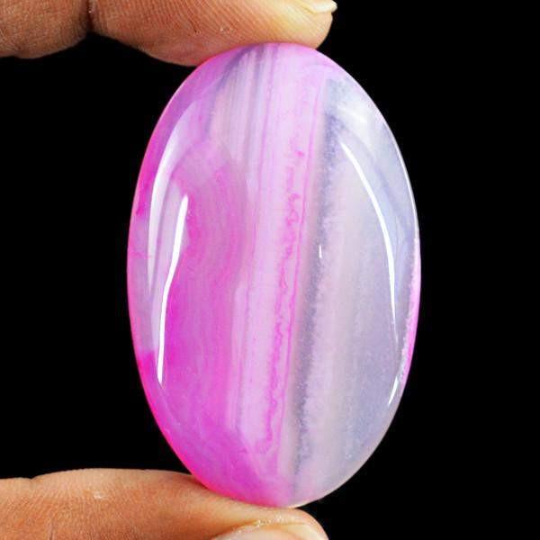 gemsmore:Natural Pink Striped Onyx Untreated Oval Shape Healing Palm Gemstone