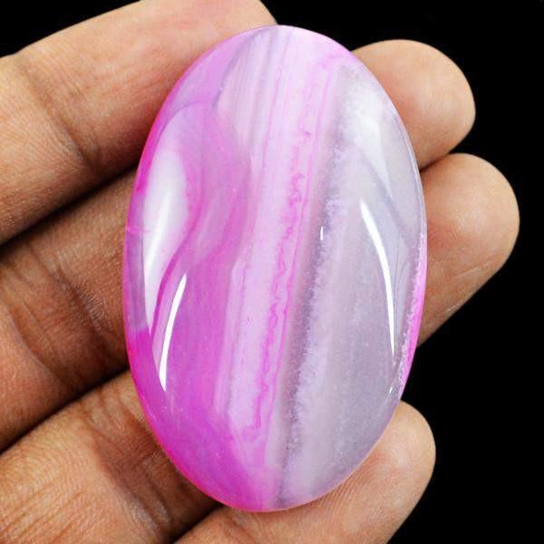 gemsmore:Natural Pink Striped Onyx Untreated Oval Shape Healing Palm Gemstone