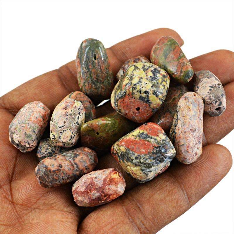 gemsmore:Natural Poppy Jasper Faceted Beads Lot - Drilled