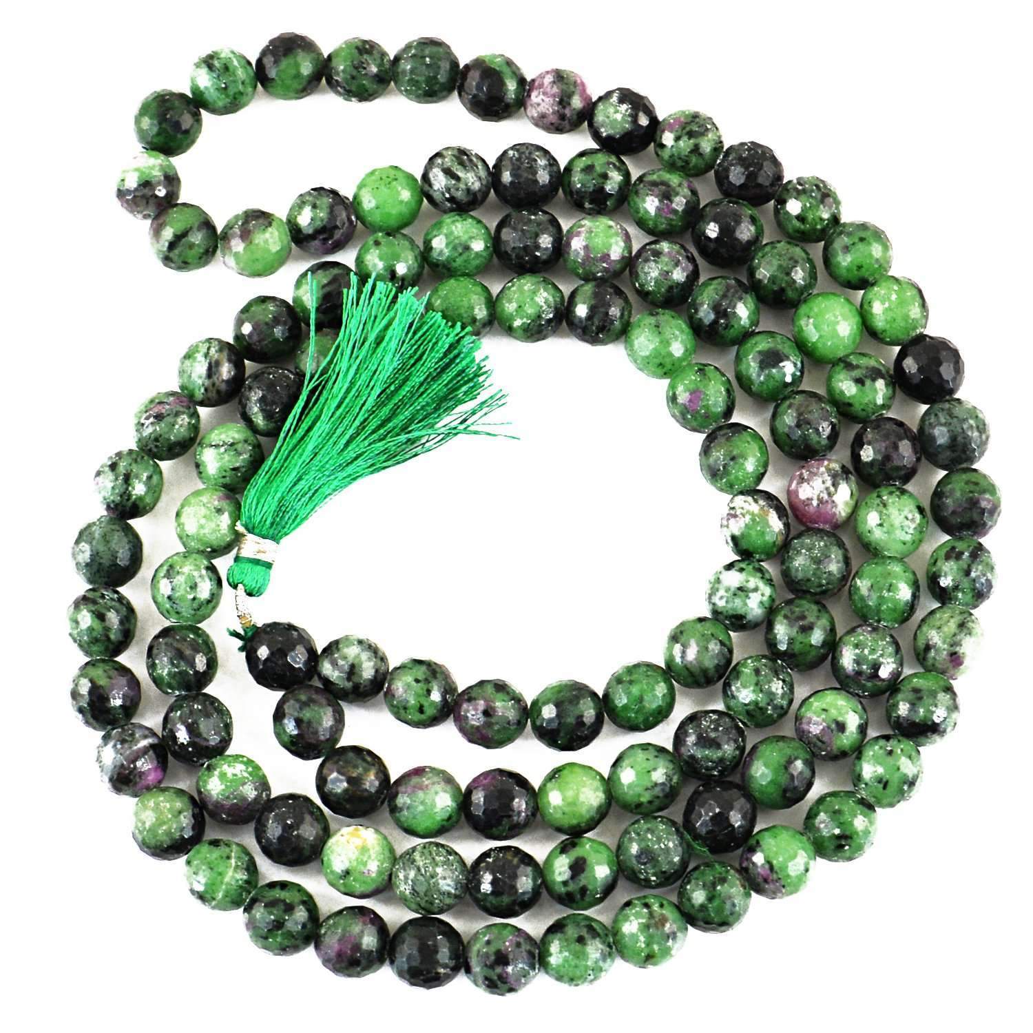 gemsmore:Natural Prayer Mala Ruby Ziosite 108 Round Faceted Beads