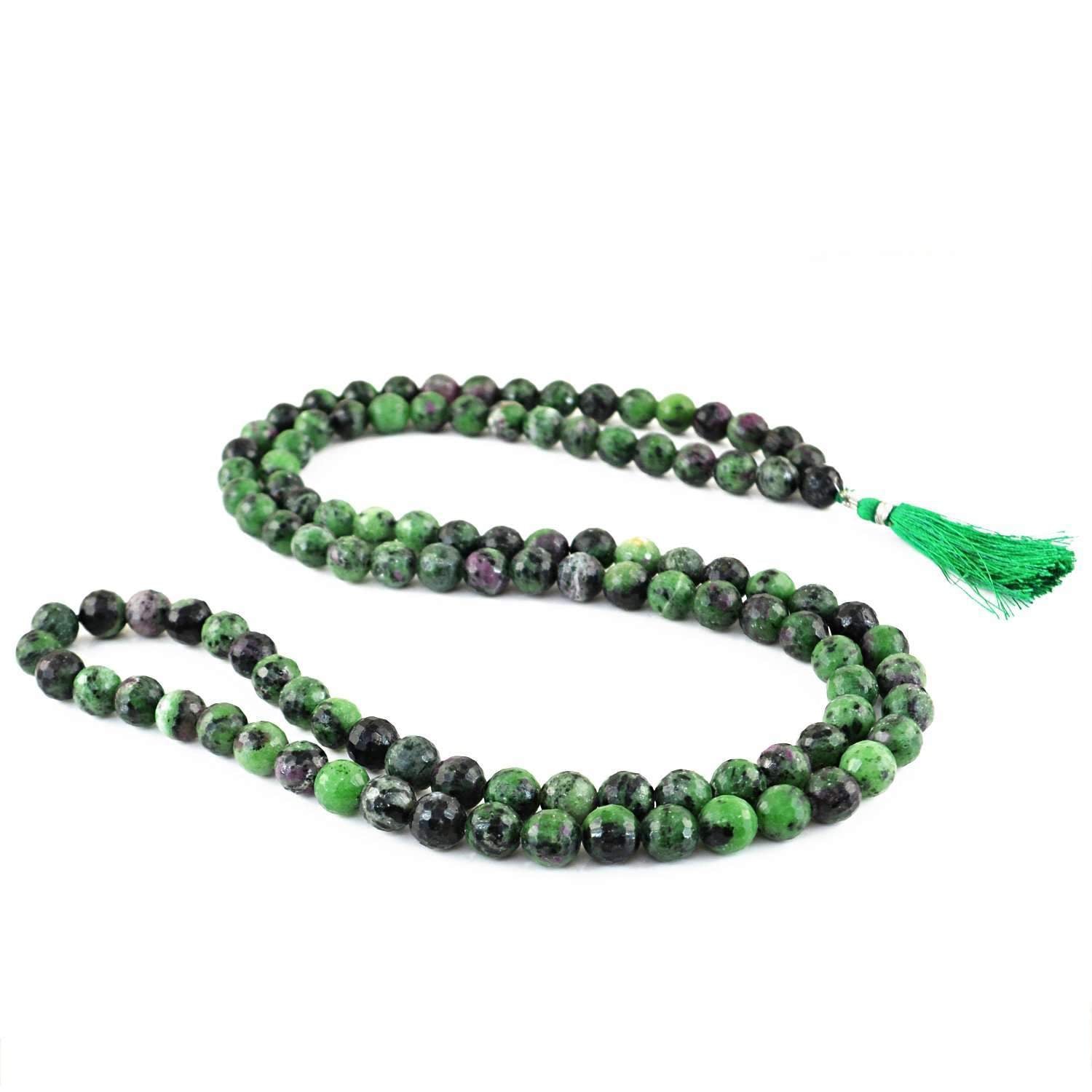 gemsmore:Natural Prayer Mala Ruby Ziosite 108 Round Faceted Beads