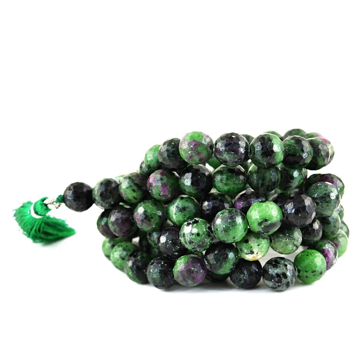 gemsmore:Natural Prayer Mala Ruby Ziosite 108 Round Faceted Beads