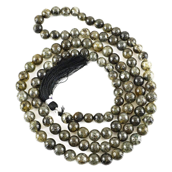 gemsmore:Natural Prayer Mala Rutile Quartz 108 Round Beads Necklace