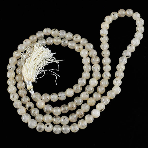gemsmore:Natural Prayer Mala Rutile Quartz Necklace Round 108 Beads