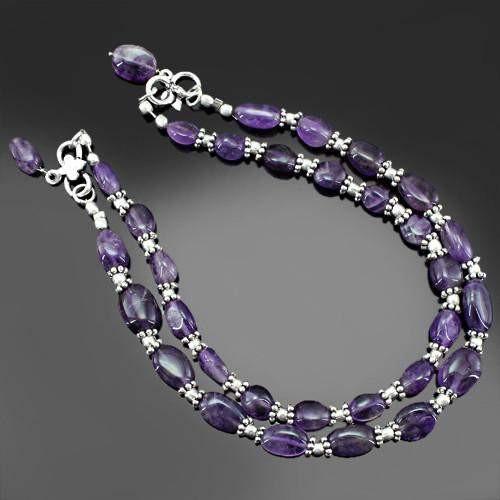 gemsmore:Natural Purple Amethyst Beads Anklet
