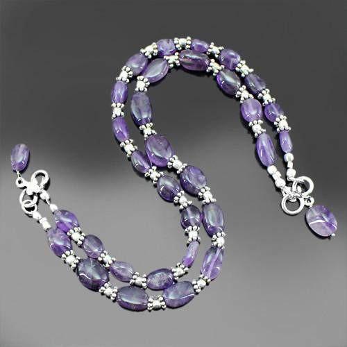 gemsmore:Natural Purple Amethyst Beads Anklet