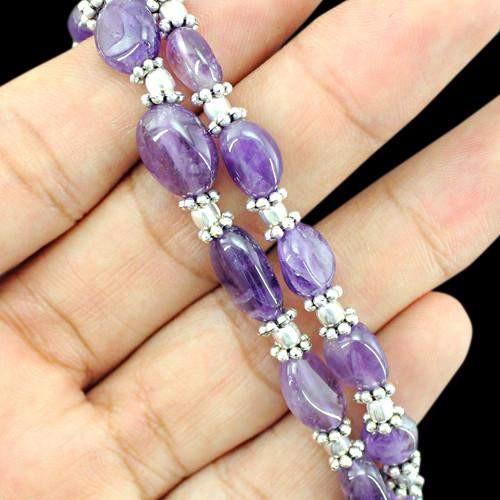 gemsmore:Natural Purple Amethyst Beads Anklet