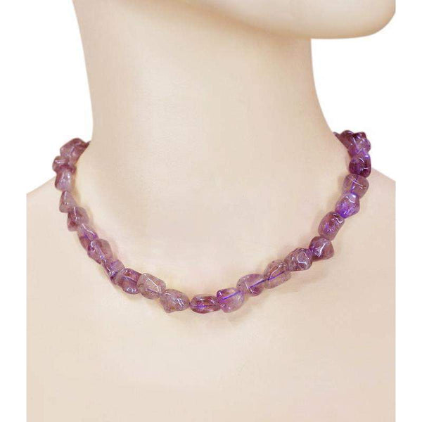 gemsmore:Natural Purple Amethyst Beads Necklace