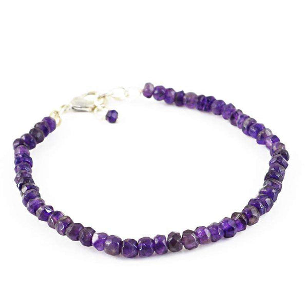 gemsmore:Natural Purple Amethyst Bracelet Faceted Round Shape Beads