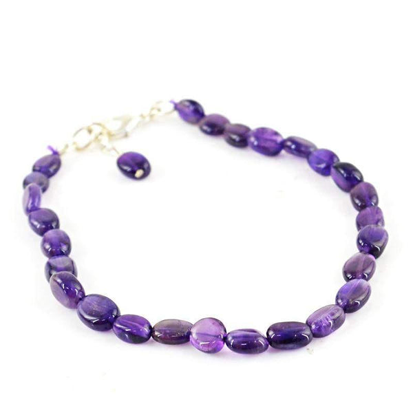 gemsmore:Natural Purple Amethyst Bracelet Oval Shape Beads