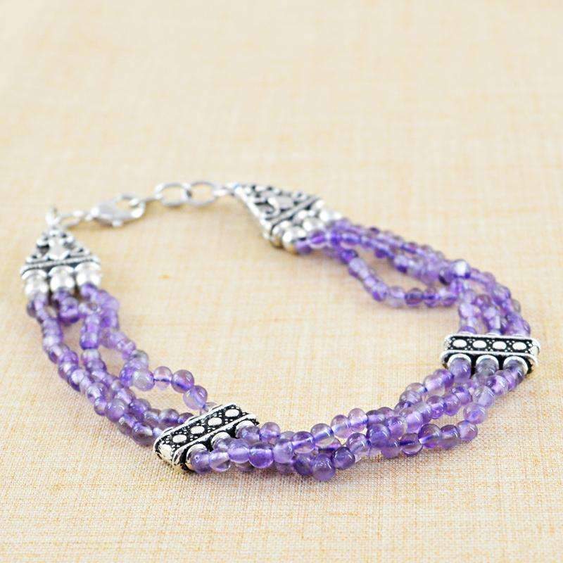 gemsmore:Natural Purple Amethyst Bracelet Round Shape Beads