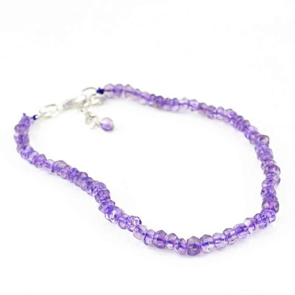gemsmore:Natural Purple Amethyst Bracelet Round Shape Faceted Beads