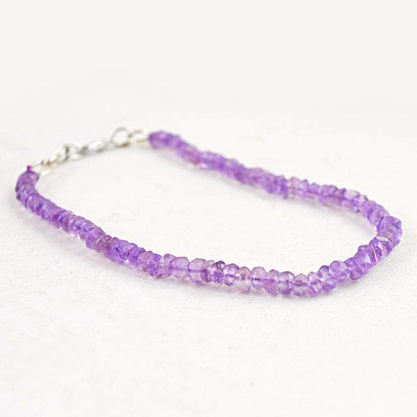 gemsmore:Natural Purple Amethyst Bracelet Round Shape Faceted Beads