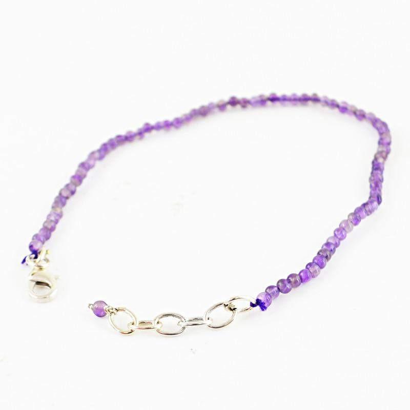 gemsmore:Natural Purple Amethyst Bracelet Round Shape Untreated Beads