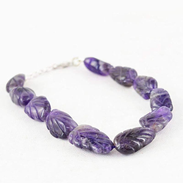 gemsmore:Natural Purple Amethyst Bracelet Untreated Carved Beads