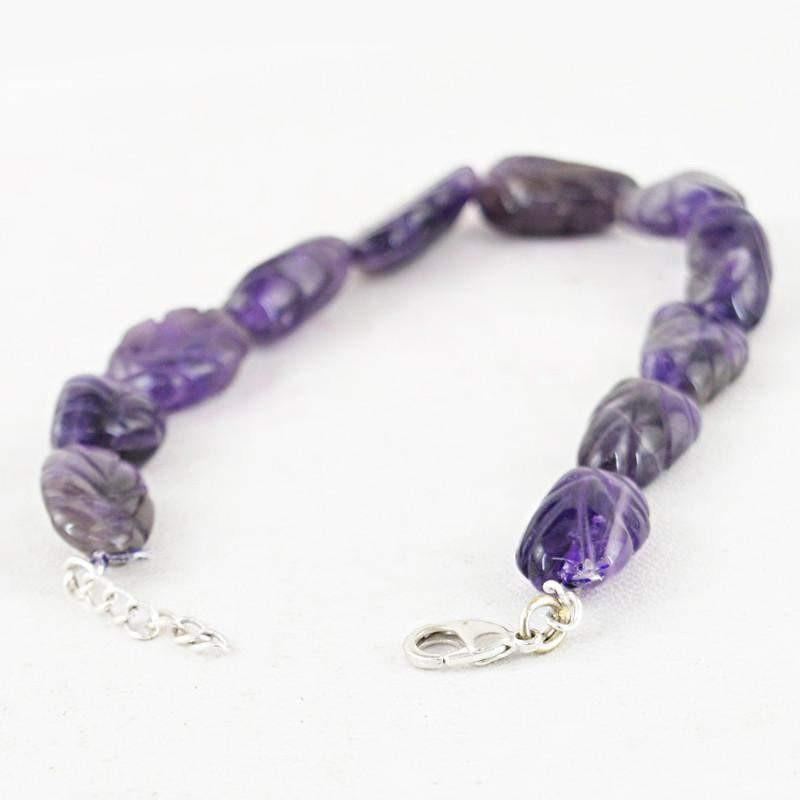 gemsmore:Natural Purple Amethyst Bracelet Untreated Carved Beads