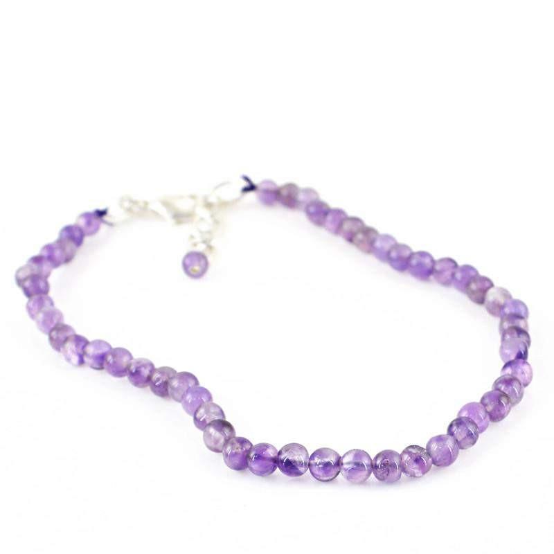gemsmore:Natural Purple Amethyst Bracelet Untreated Round Beads