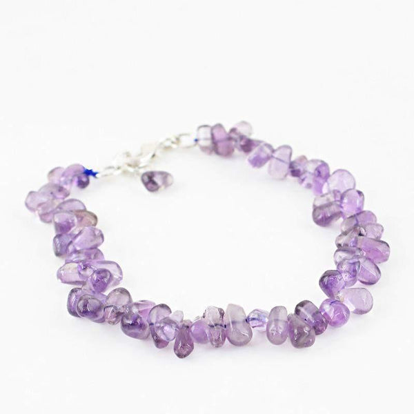 gemsmore:Natural Purple Amethyst Bracelet Untreated Tear Drop Beads