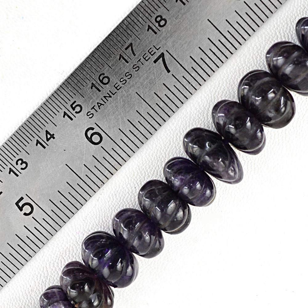 gemsmore:Natural Purple Amethyst Carved Beads Strand