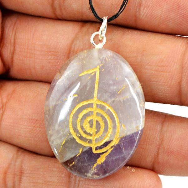 gemsmore:Natural Purple Amethyst Chakra Crystal Healing Pendant
